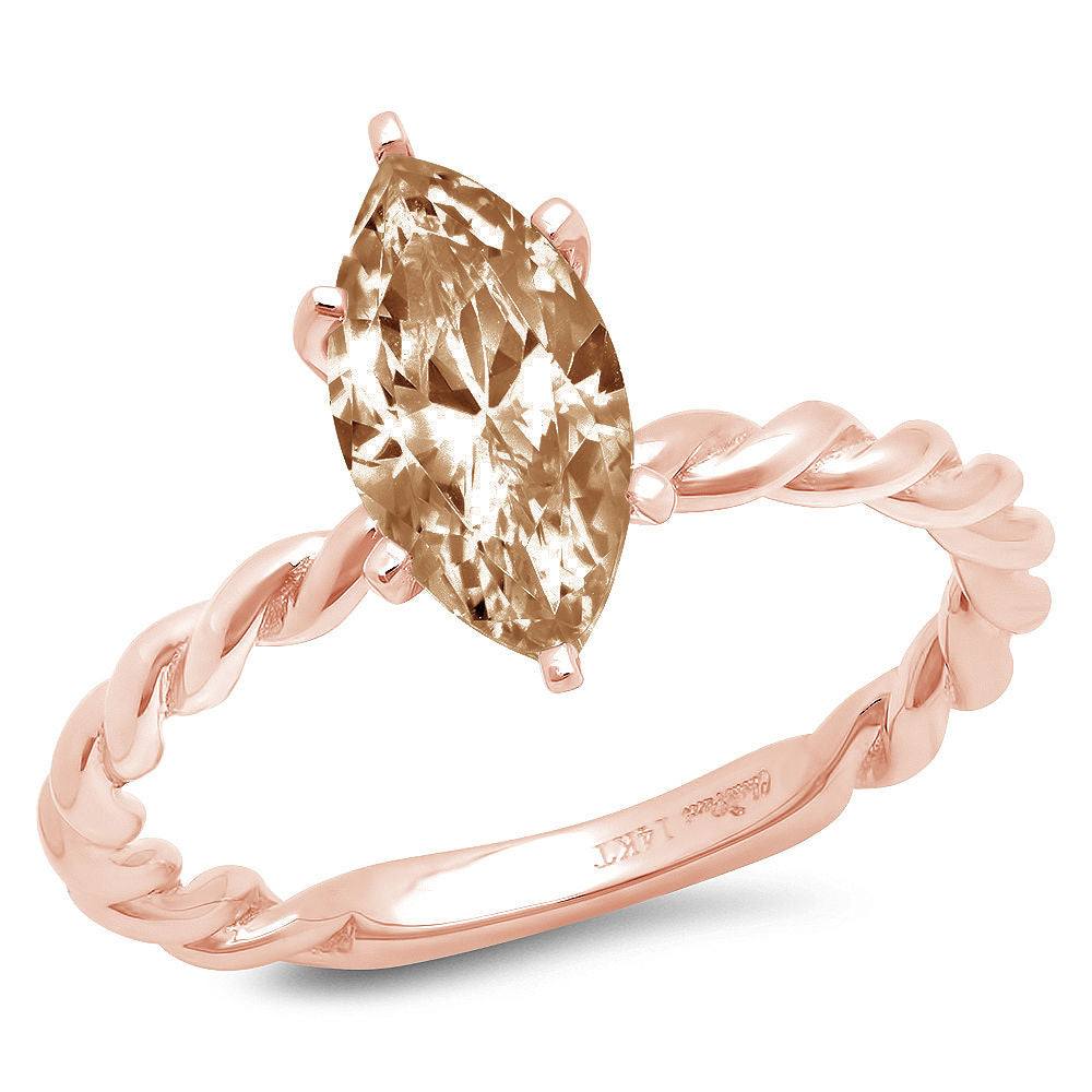 18k Rose Gold Champagne Simulated Diamond Marquise Cut Ring K398