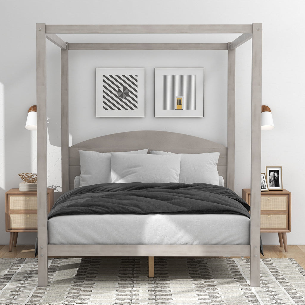 Queen Size Canopy Platform Bed with Headboard Z164096
