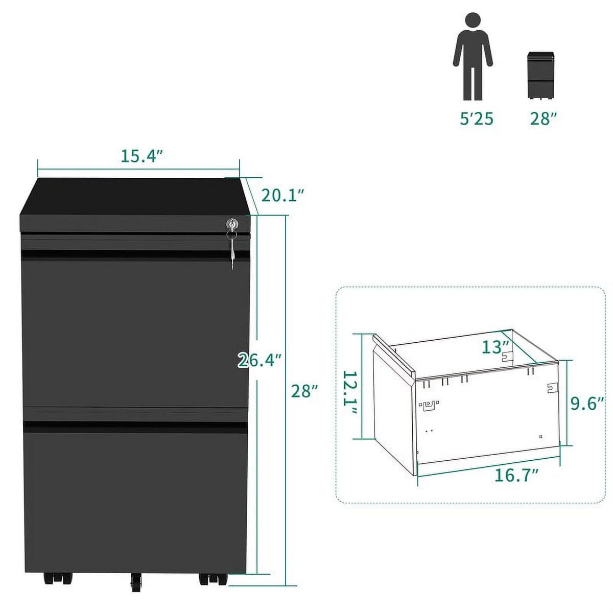 2 Drawer Locking Steel File Cabinet V45265