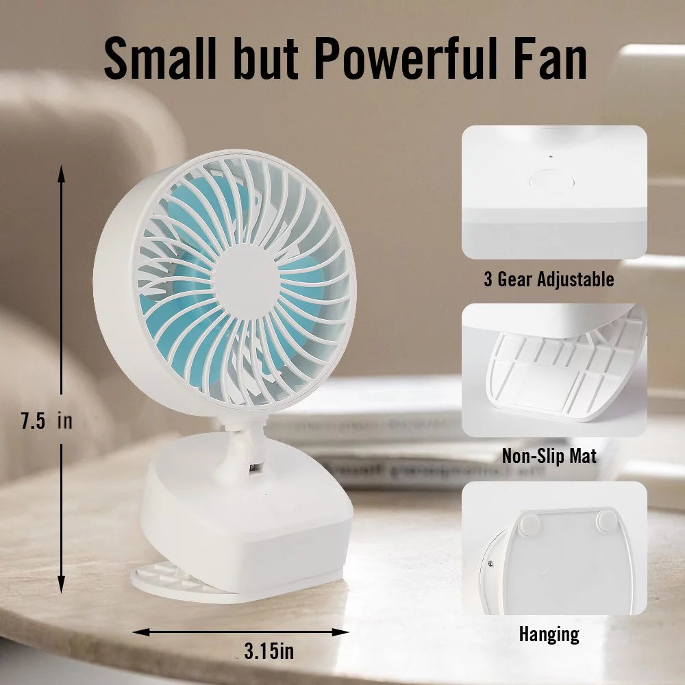 4 Inch Battery Operated Clip on Desk Fan White U842