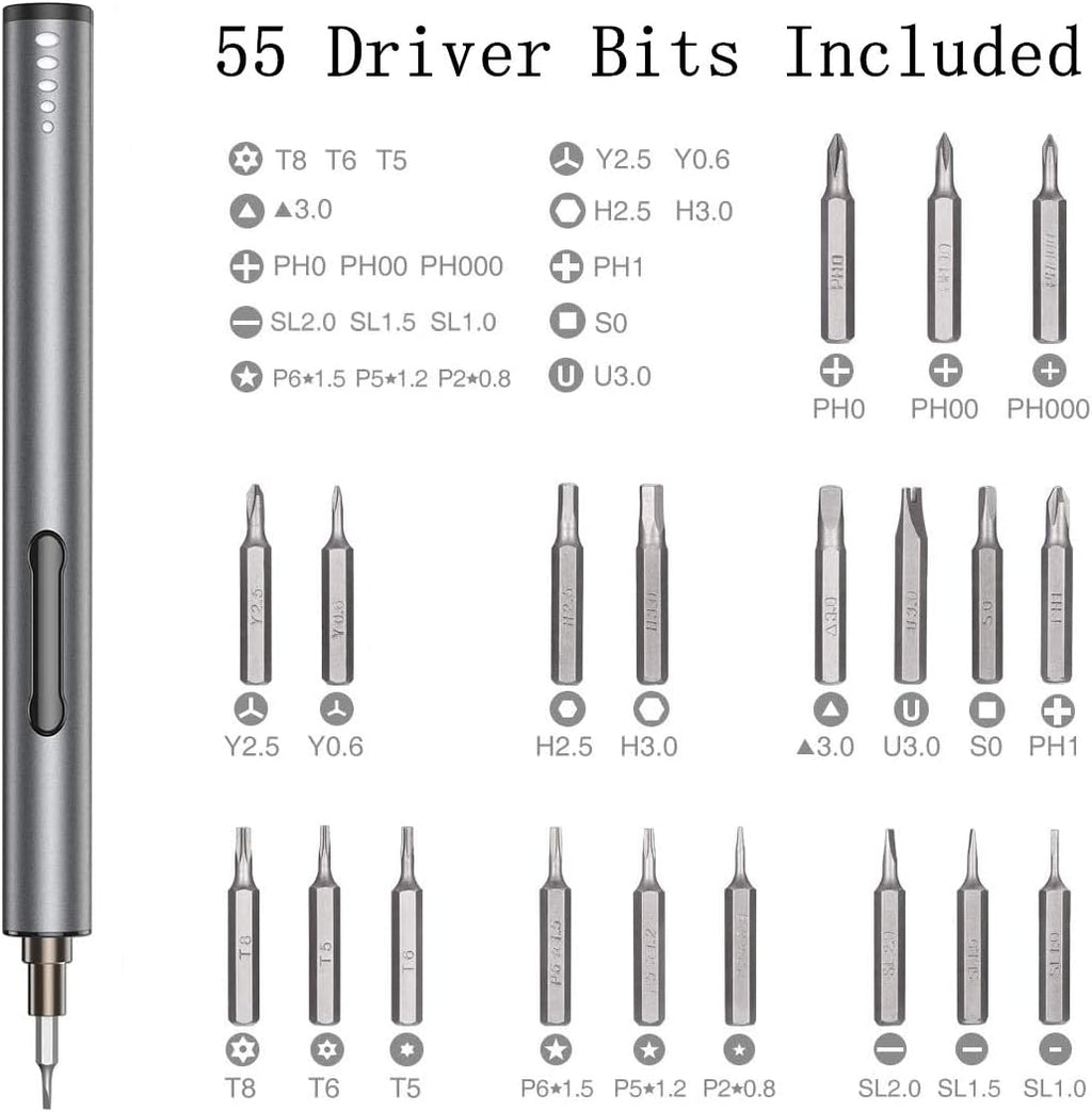 Mini Electric Precision Screwdriver Kit with 55 Driver Bits R765869