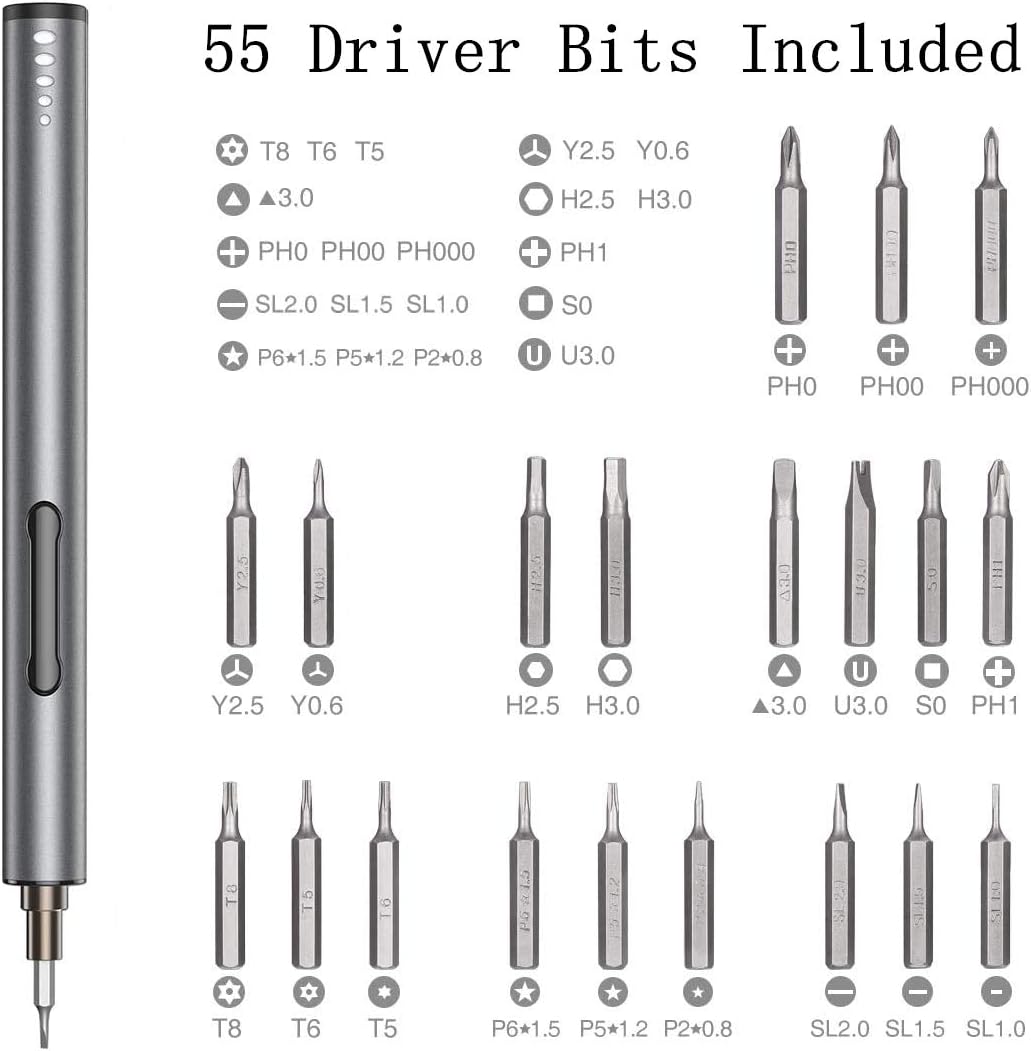 Mini Electric Precision Screwdriver Kit with 55 Driver Bits R765869