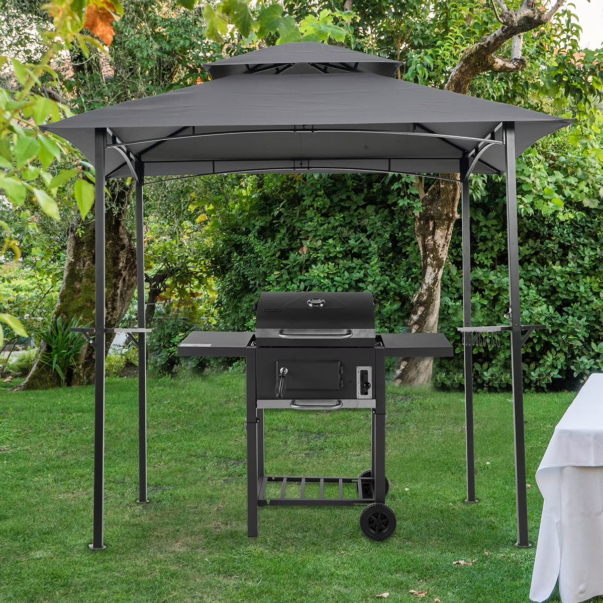 Grey Steel Frame Grill Gazebo Canopy with Bar Counters T1545