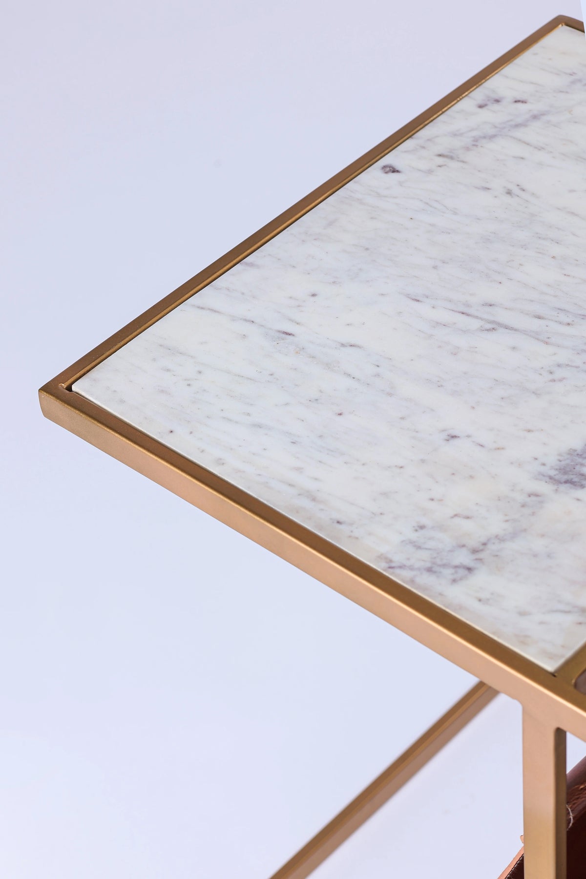 Marble Top Side Table with Magazine Sling C10147