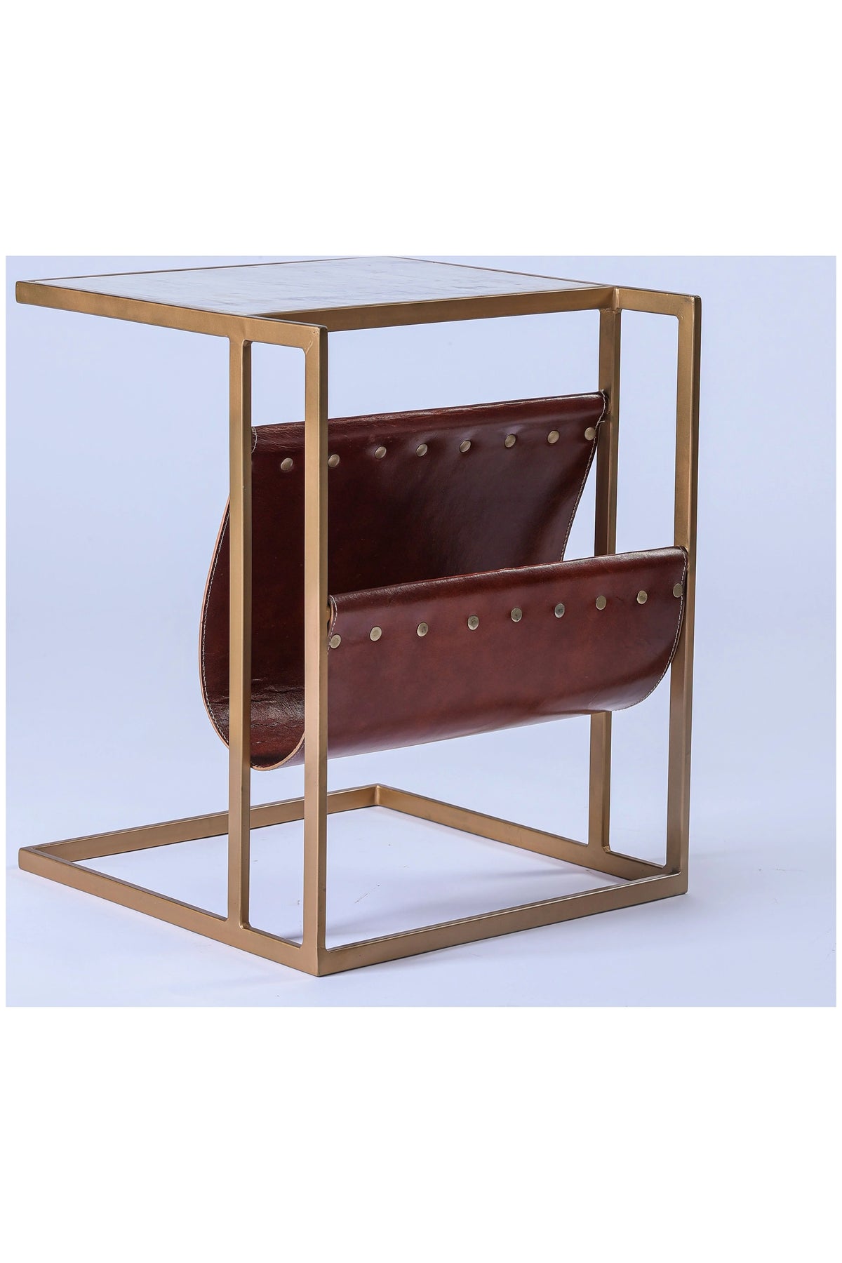 Marble Top Side Table with Magazine Sling C10147