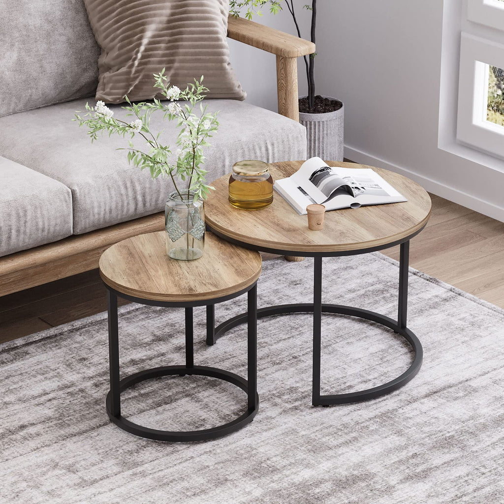 Round Nesting Coffee Table Set Metal Frame Brown K999