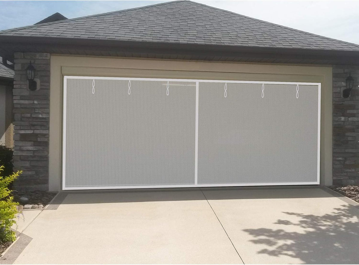 16x7Ft White Magnetic Closure Fiberglass Mesh Screen Door B6915