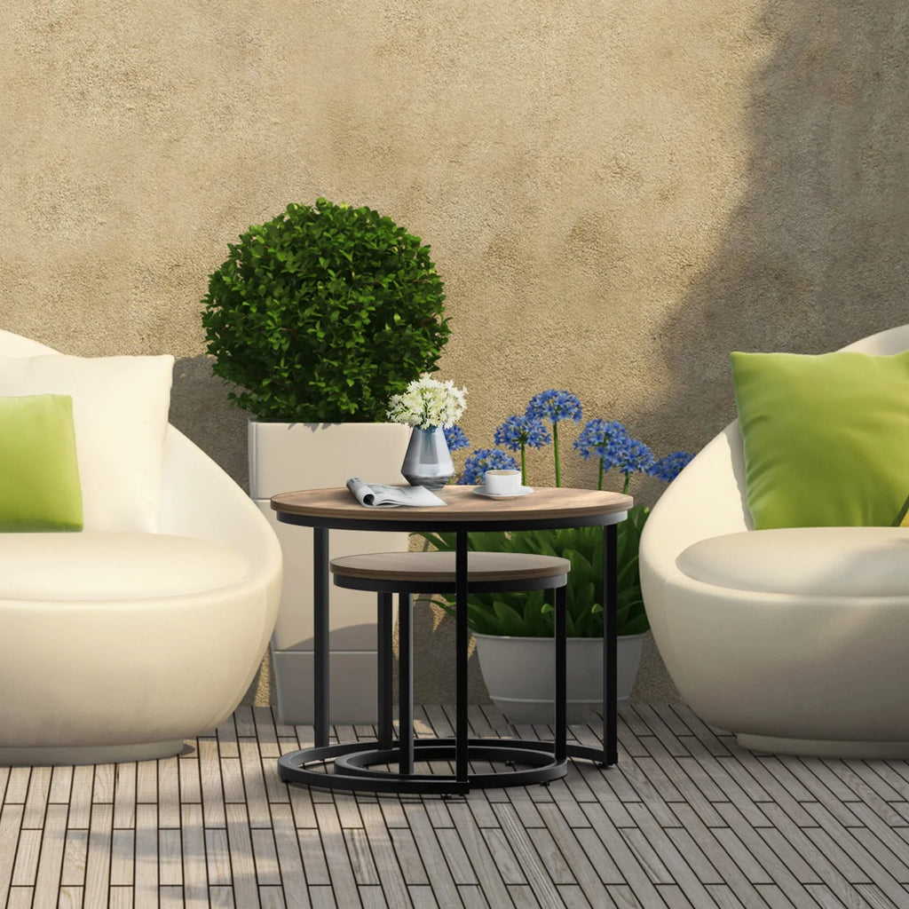 Round Nesting Coffee Table Set Metal Frame Brown K999