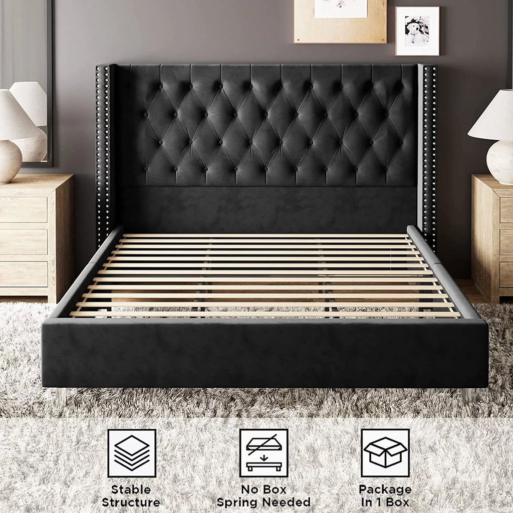 King Velvet Upholstered Bed Frame C1517