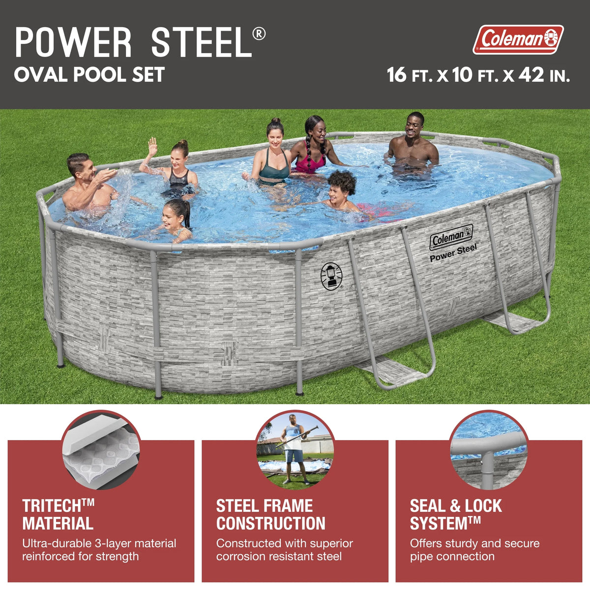 16 ft. x 10 ft. Oval Metal Frame Above Ground Pool Set E3096