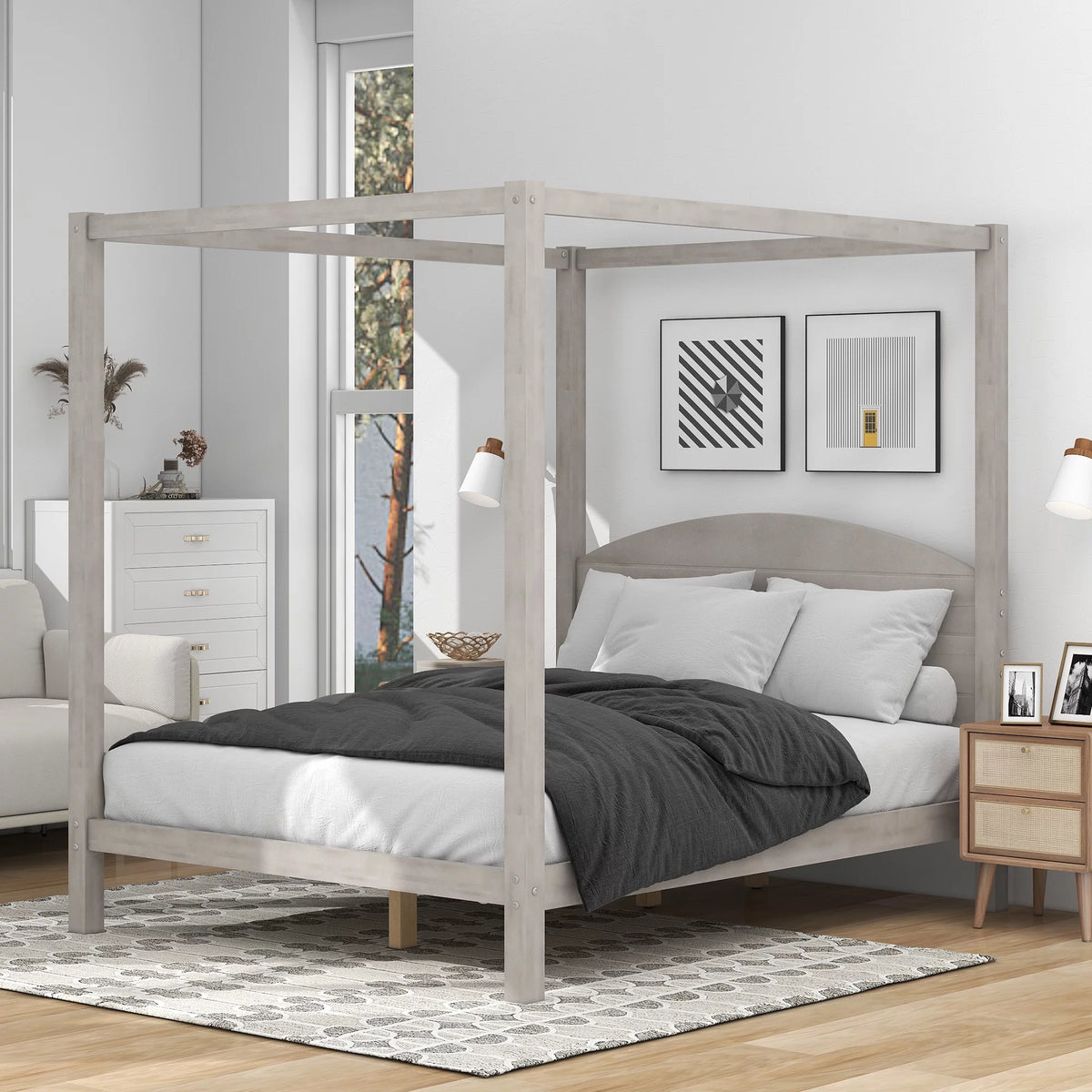 Queen Size Canopy Platform Bed with Headboard Z164096
