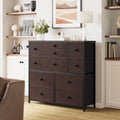 11 Fabric Drawers Dresser Chest of Drawers Faux Leather Rustic Brown Wood Top R8016