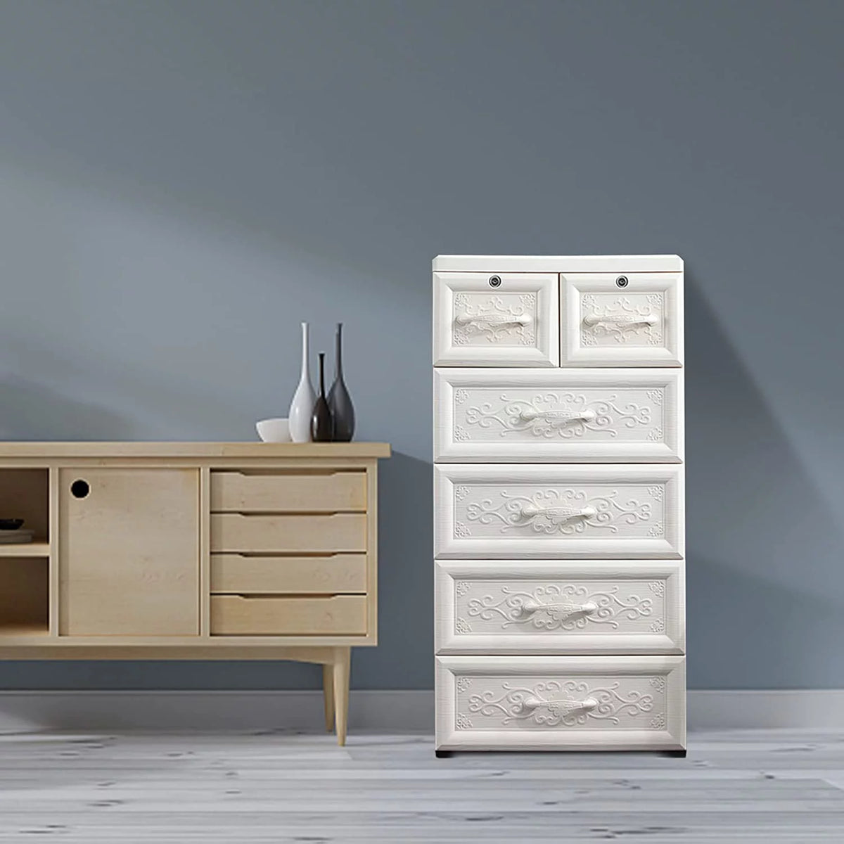 White 6 Drawers Plastic Storage Cabinet E892