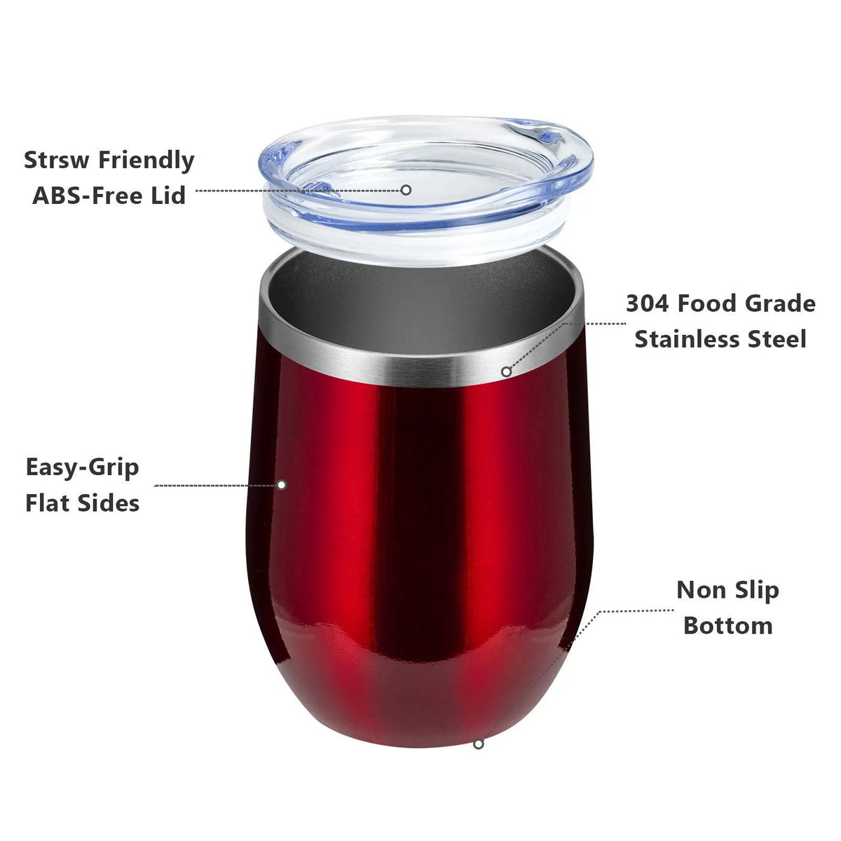 12oz 8 Pack Insulated Stainless Steel Wine Tumbler with Lid and Straw P522542