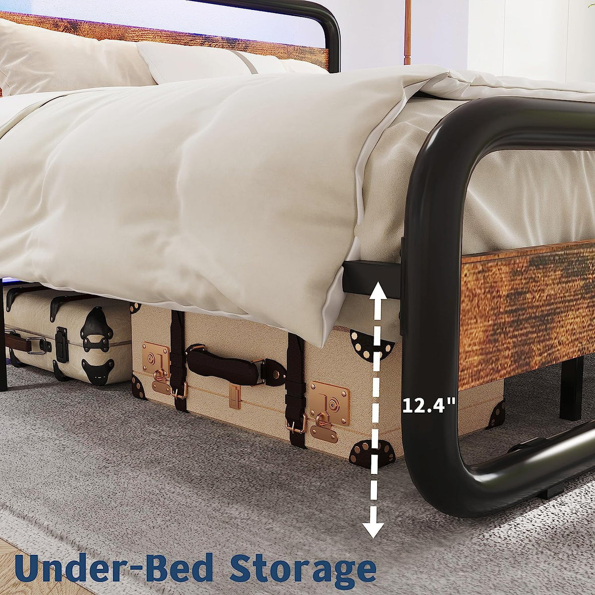 Queen Size Wood and Metal Bed Frame with LED Lights and Storage D309434