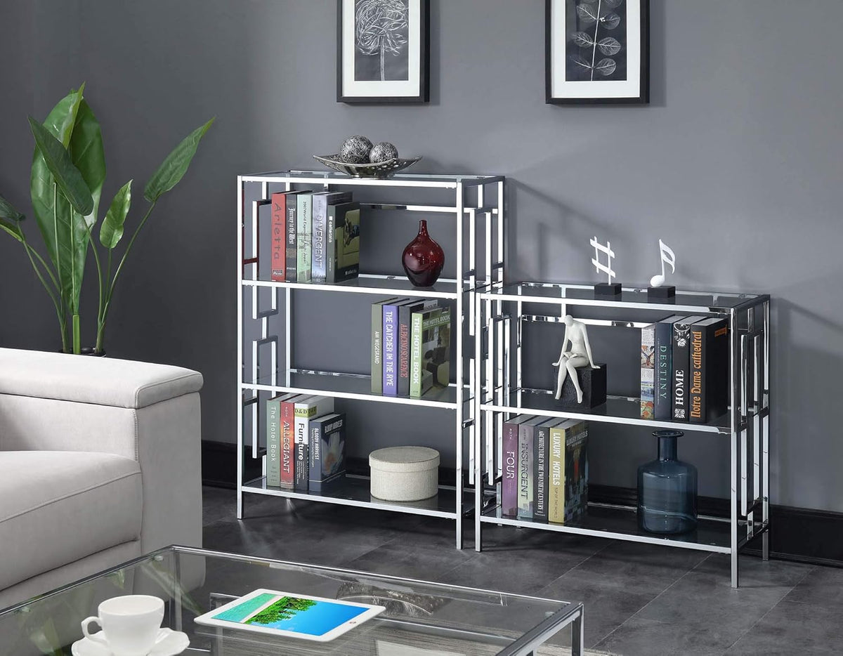 Chrome 4 Tier Bookcase with Clear Glass H998915
