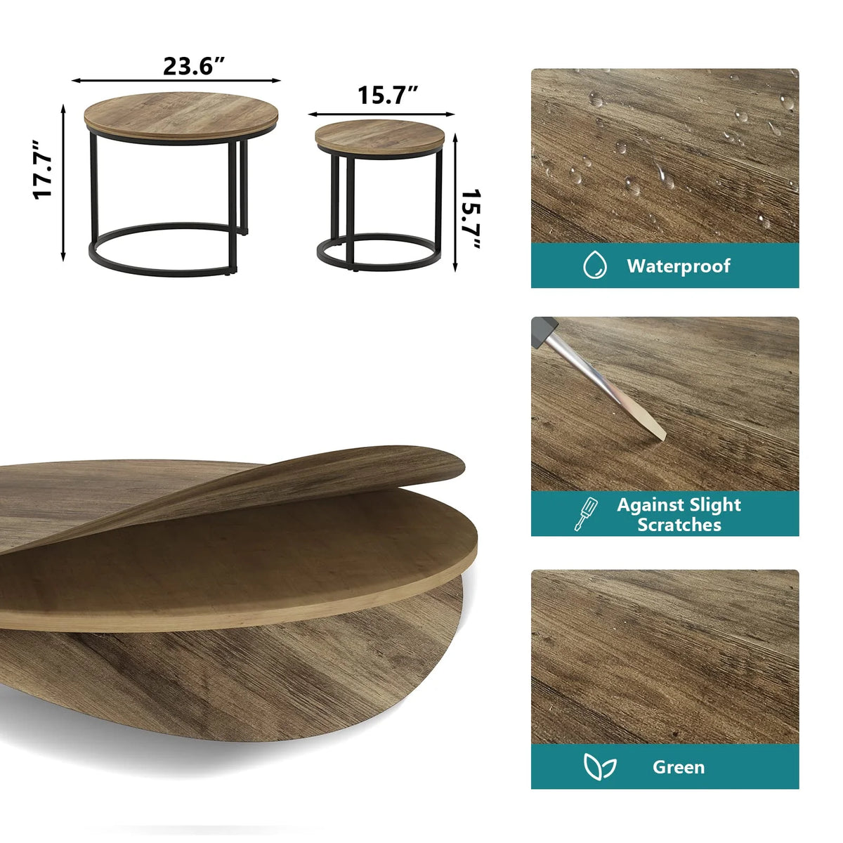 Round Nesting Coffee Table Set Metal Frame Brown K999
