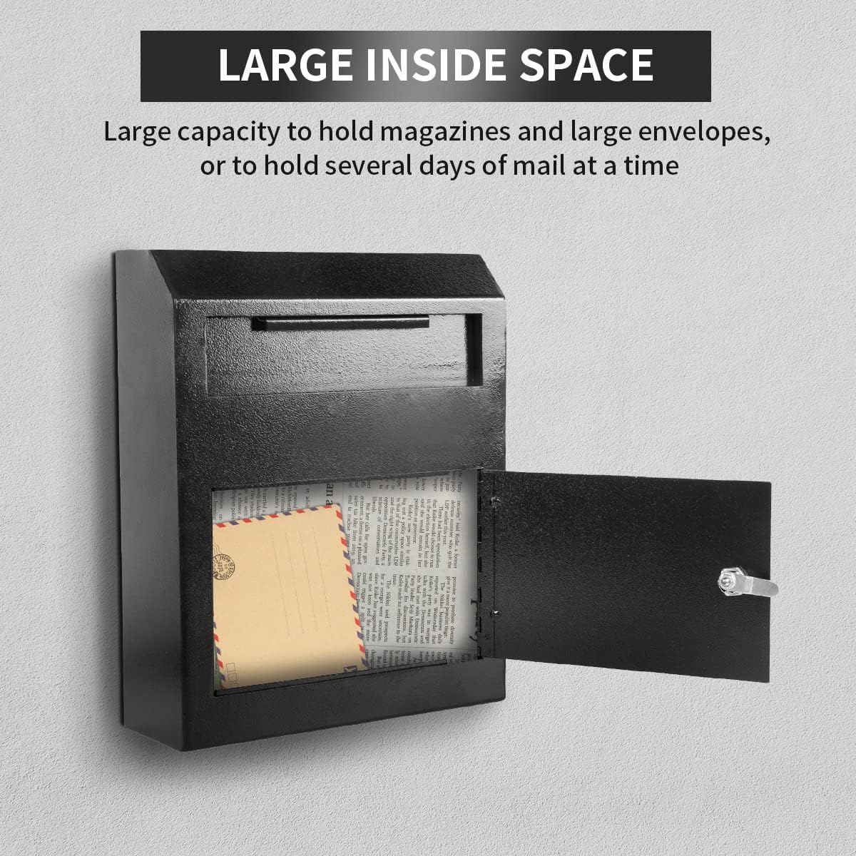 Black Rust-Proof Metal Wall Mount Mailbox with Security Locking Y54951
