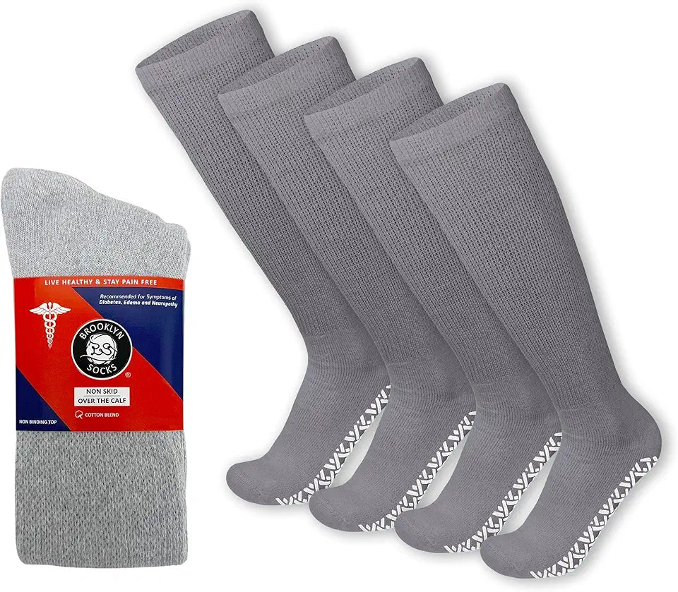 4 Pairs Non-Skid Over-The-Calf Diabetic Cotton Socks Gray N54970