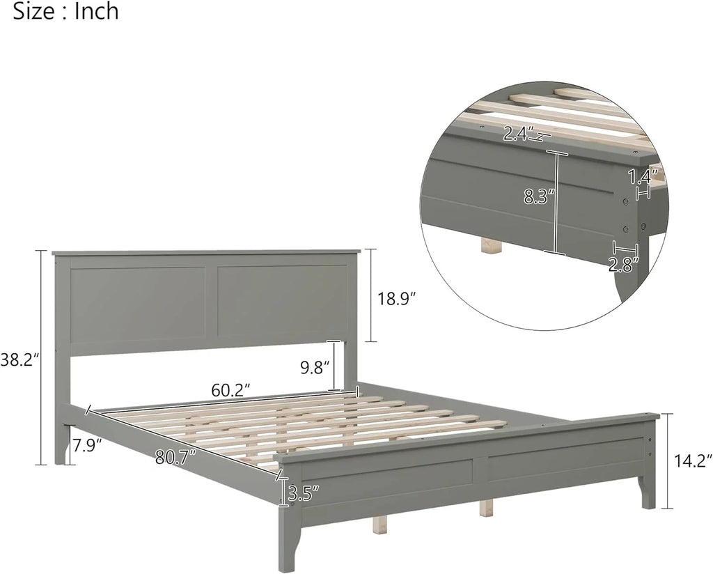 Pine Queen Size Solid Wood Platform Bed Frame with Headboard U76446