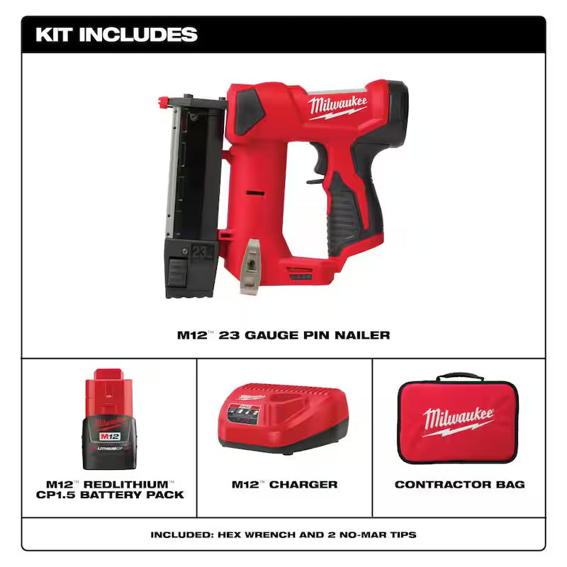 12-Volt 23-Gauge Cordless Pin Nailer Kit with Battery, Charger and Tool Bag T2517